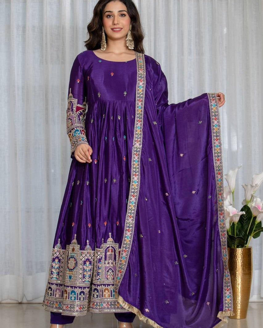 Royal Noor Purple Anarkali Set with Embroidered Dupatta