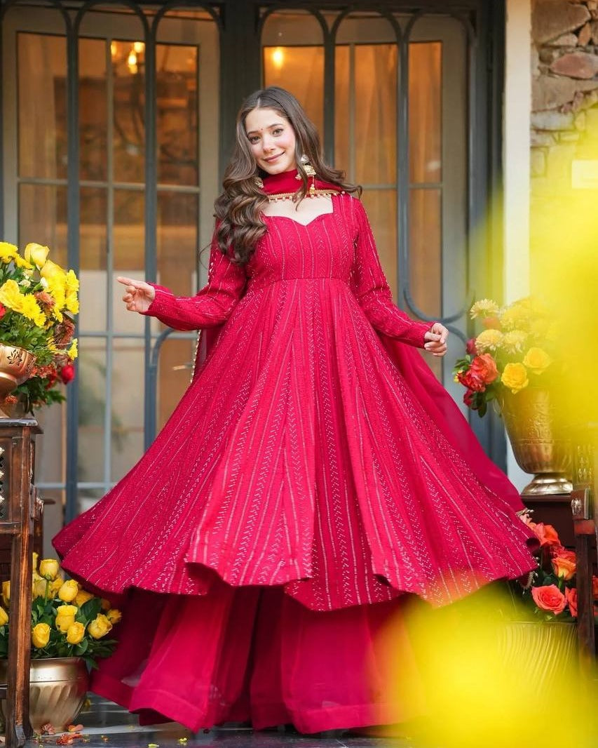 Royal Crimson Anarkali Set with Dupatta