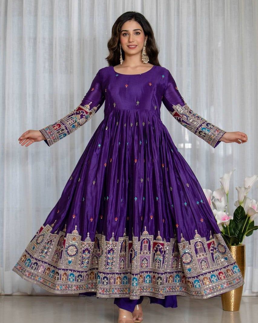 Royal Noor Purple Anarkali Set with Embroidered Dupatta
