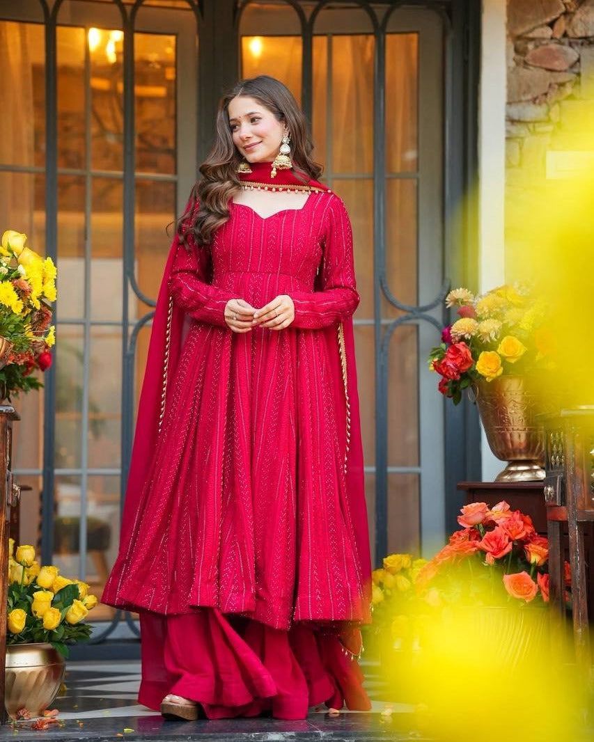 Royal Crimson Anarkali Set with Dupatta