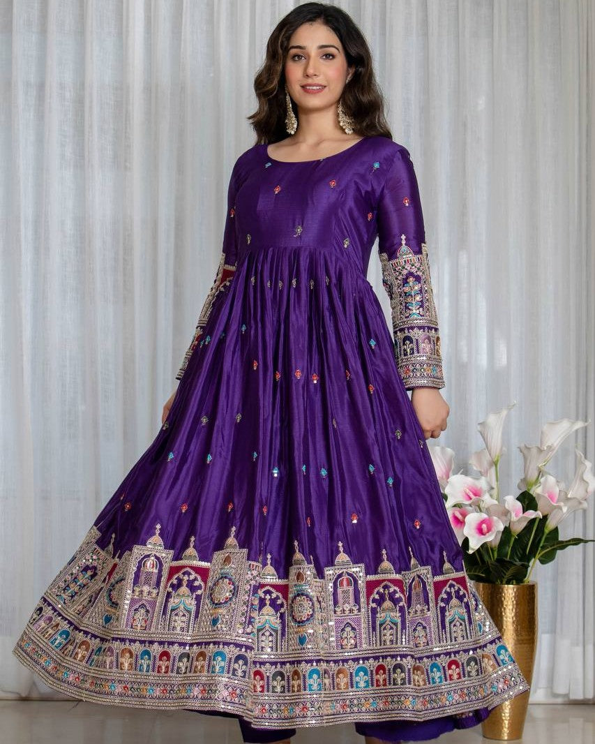 Royal Noor Purple Anarkali Set with Embroidered Dupatta