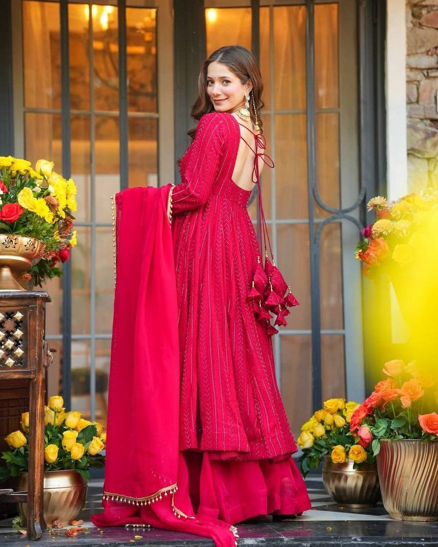 Royal Crimson Anarkali Set with Dupatta