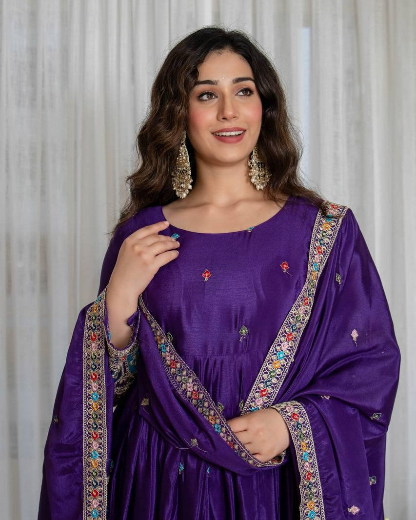 Royal Noor Purple Anarkali Set with Embroidered Dupatta