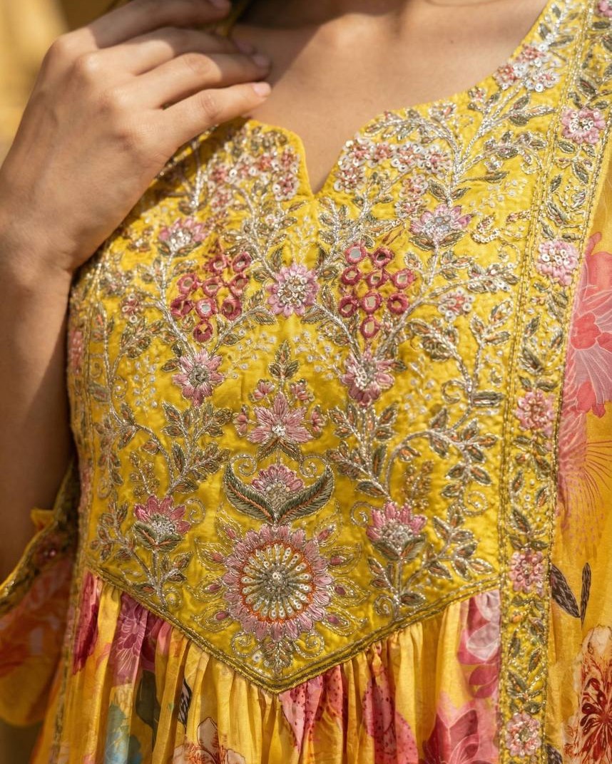 Sunshine Bloom Embroidered Kaftan Co-Ord Set