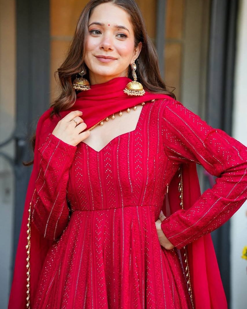 Royal Crimson Anarkali Set with Dupatta