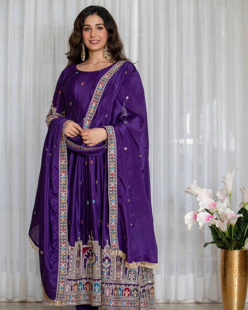 Royal Noor Purple Anarkali Set with Embroidered Dupatta