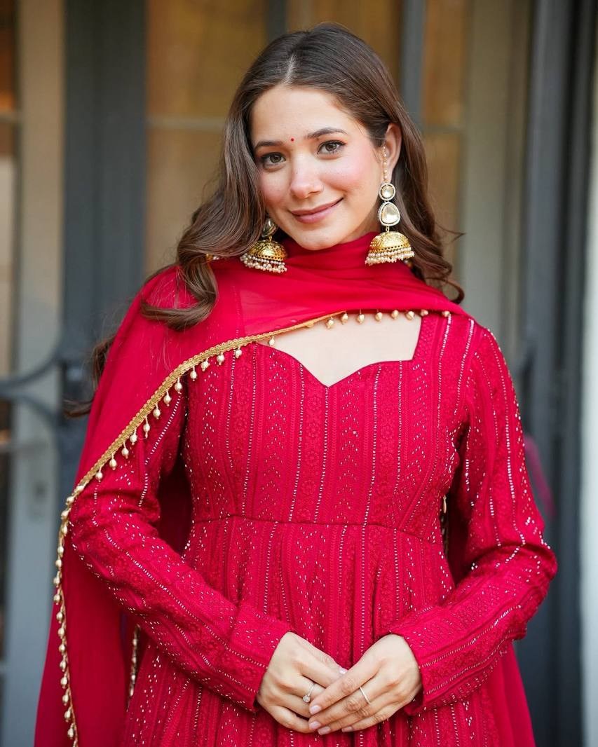 Royal Crimson Anarkali Set with Dupatta