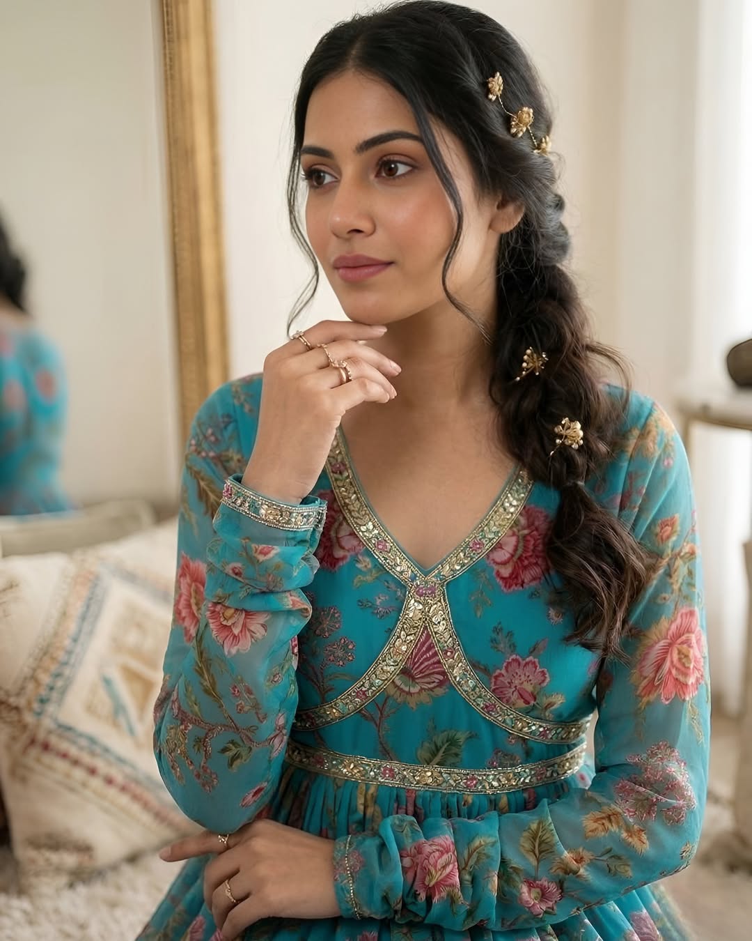 Teal Blossom Embroidered Anarkali Dress