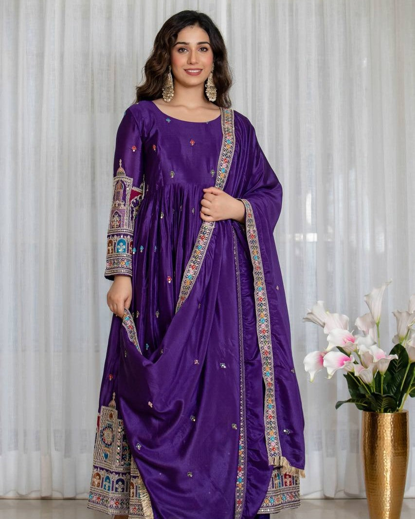 Royal Noor Purple Anarkali Set with Embroidered Dupatta