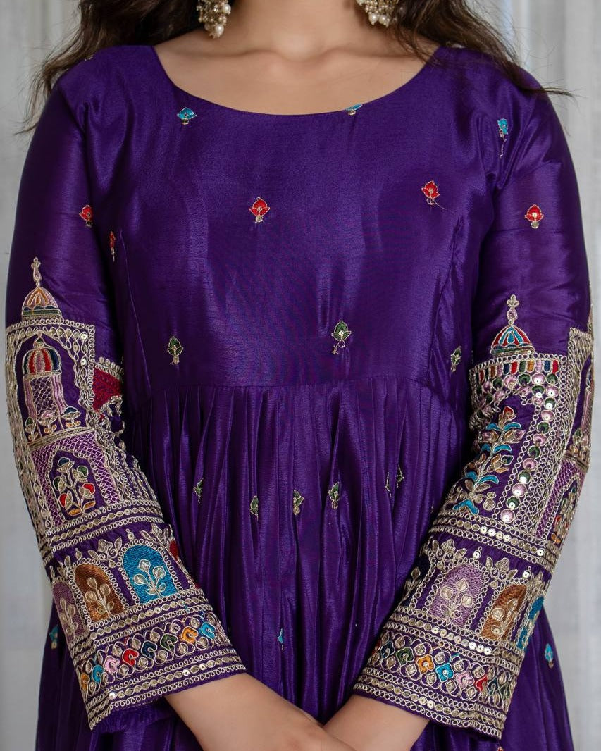 Royal Noor Purple Anarkali Set with Embroidered Dupatta